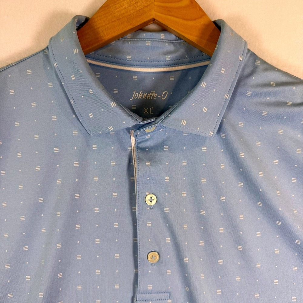 Johnnie-O Mens XL Blue Print Performance Polo Shirt Club at Porto Cima Ozarks